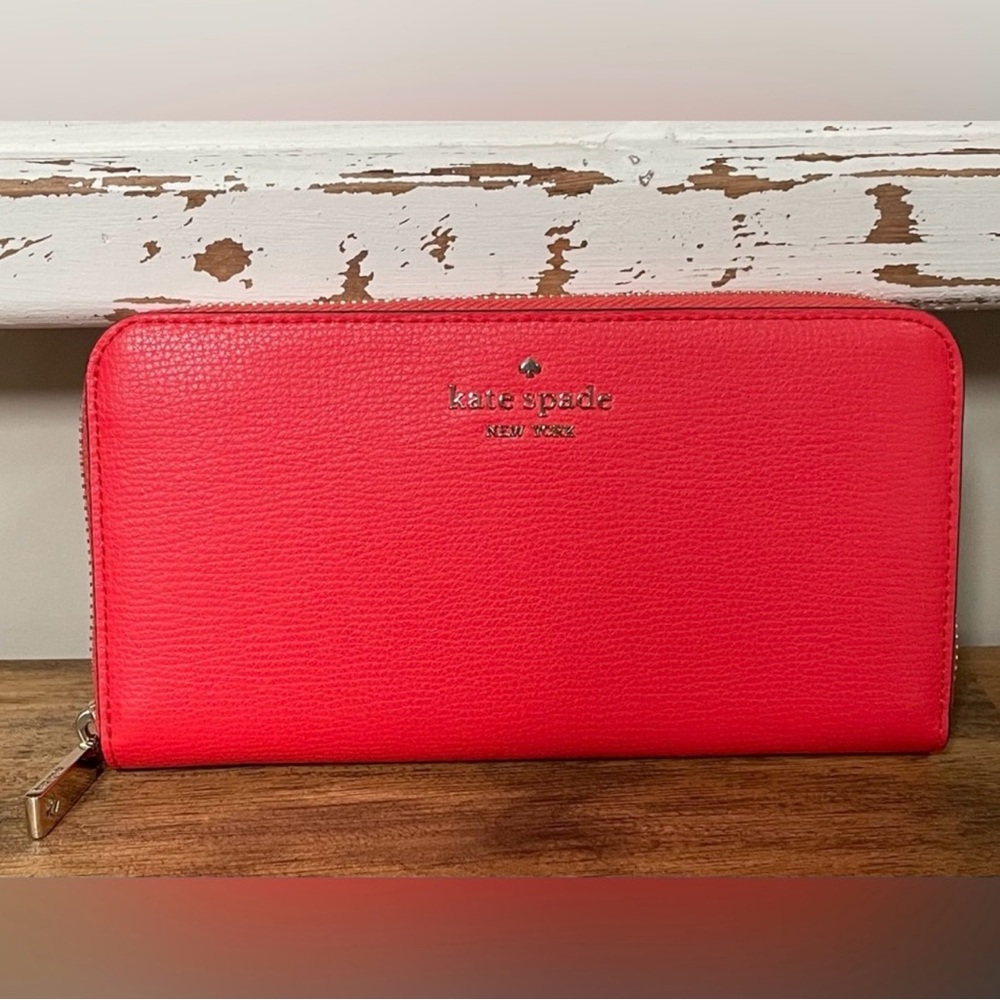 Kate Spade, $220 Rtl, Geranium Frannie Lg Zip Around Wallet, NWT, Gorgeous Color - Picture 3 of 13